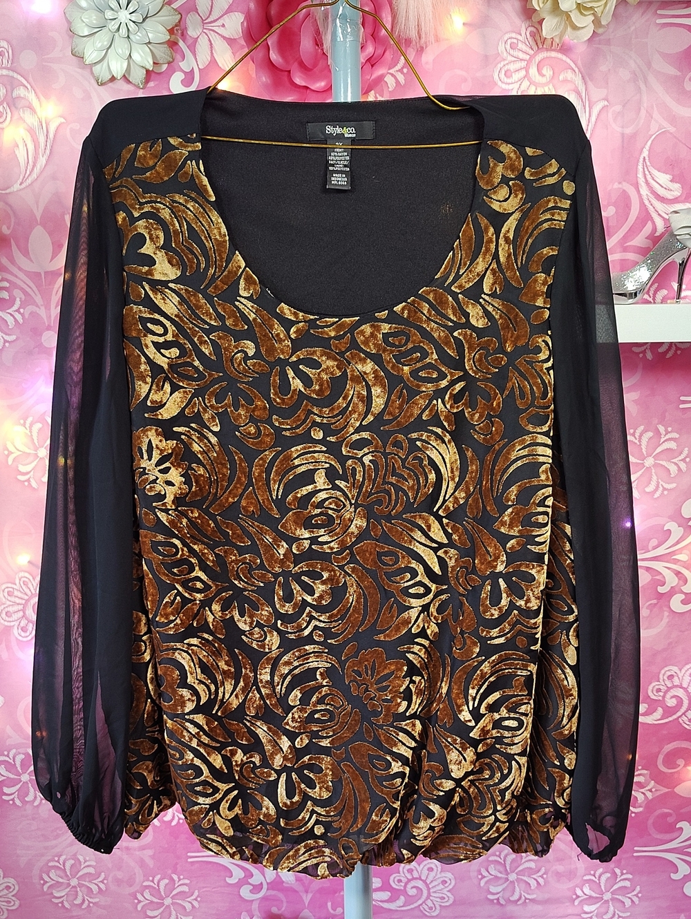 Style & Co. Black Women's Top with Subtle Bronze Accent